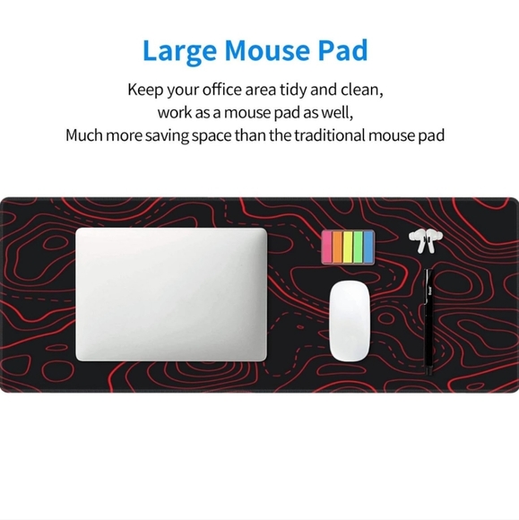 Red Black Topographic Mouse Pad Large Gaming Desk Mat Computer Mousepad … - Picture 5 of 7